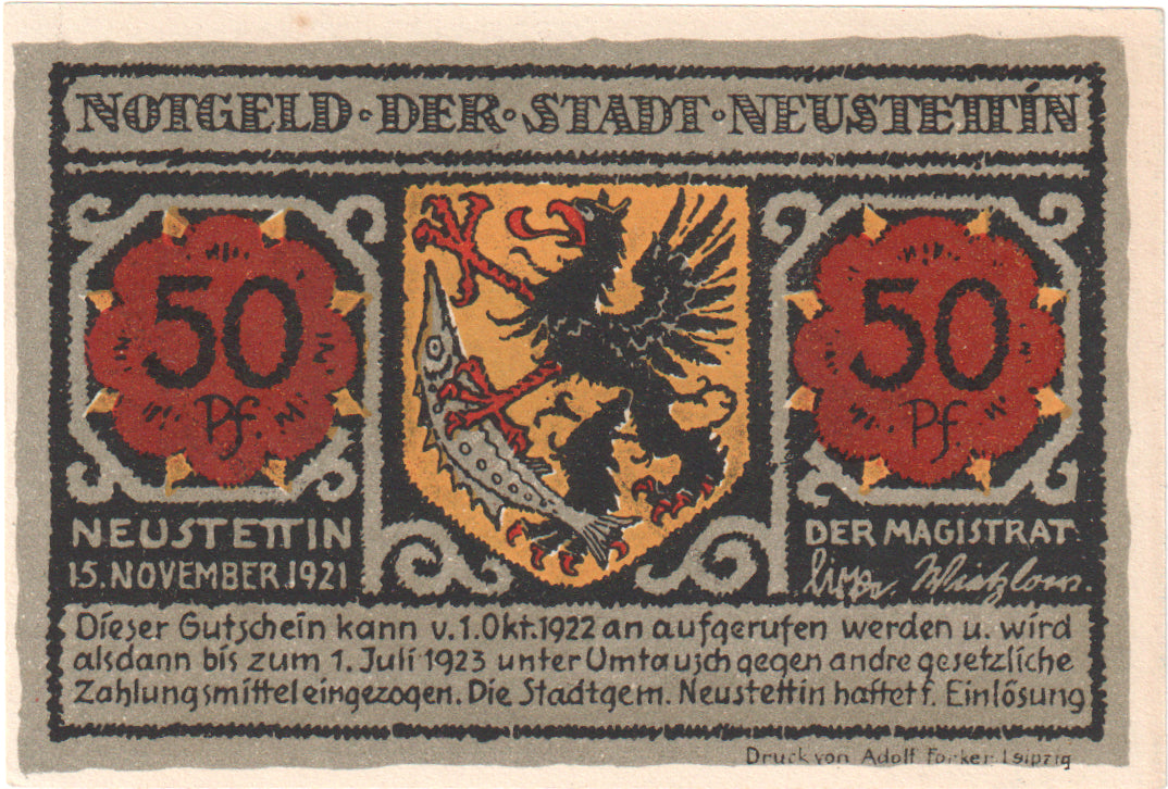 Billete, Alemania, Neustettin, 50 Pfennig, Batiment, 1921, 1921-11-15, EBC+
