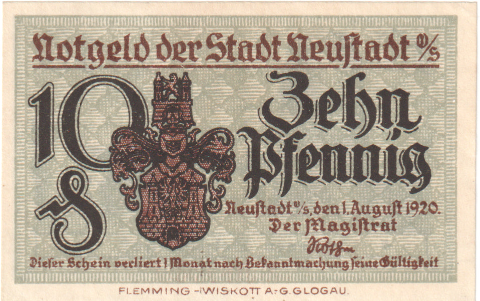 Banconote, Germania, Neustadt Stadt, 10 Pfennig, tour, 1920, 1920-08-01, SPL