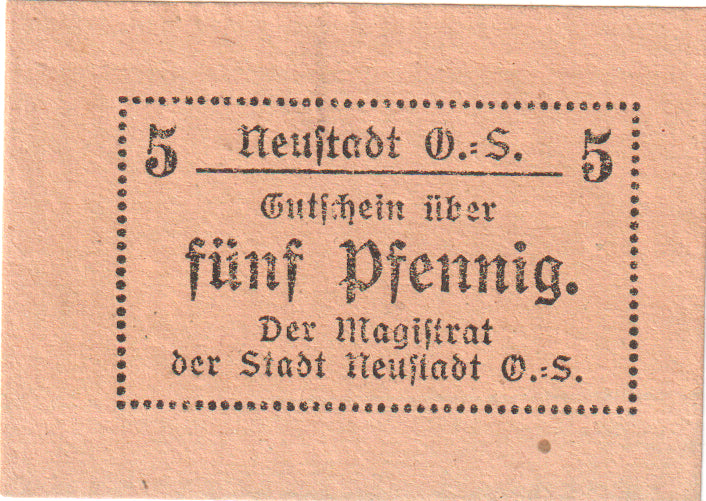 Banknot, Niemcy, Neustadt Stadt, 5 Pfennig, valeur faciale, UNC(60-62)