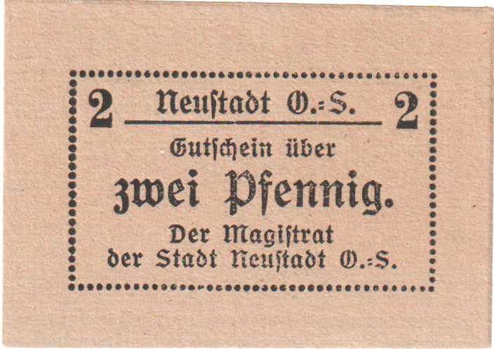 Banconote, Germania, Neustadt Stadt, 2 Pfennig, valeur faciale, SPL, Mehl:N30.3b