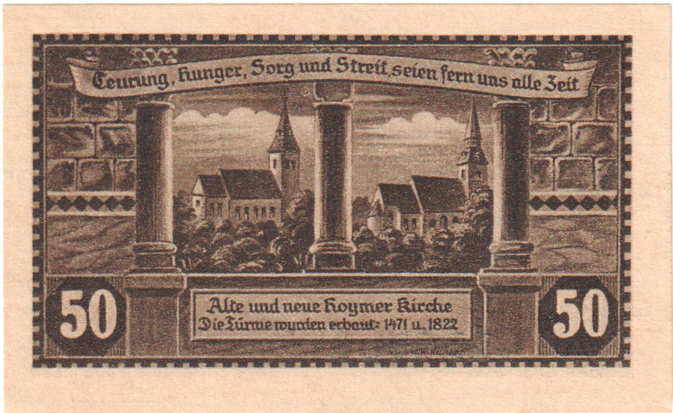 Geldschein, Deutschland, Hoym, 50 Pfennig, paysage, 1921, 1921-05-17, UNZ