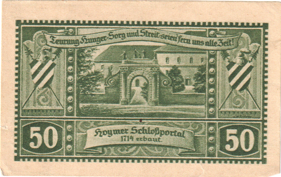 Geldschein, Deutschland, Hoym, 50 Pfennig, Maison, 1921, 1921-05-17, UNZ