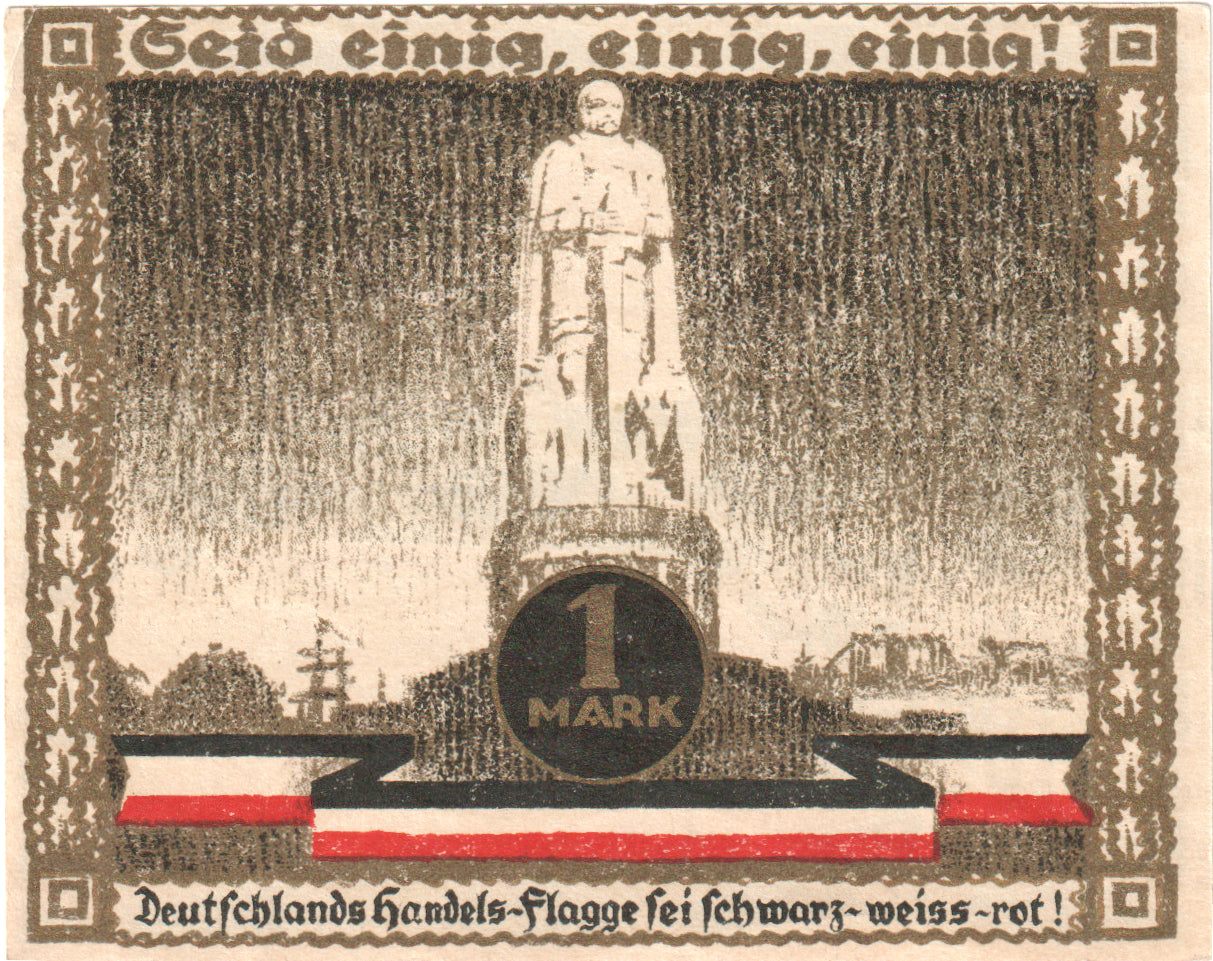 Billete, Alemania, Hamburg, 1 Mark, statue, 1921, 1921-08-31, SC, Mehl:539.1c