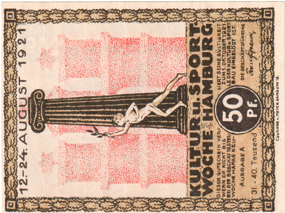 Geldschein, Deutschland, Hamburg, 50 Pfennig, Statue 1, 1921, 1921-08-31, UNZ-