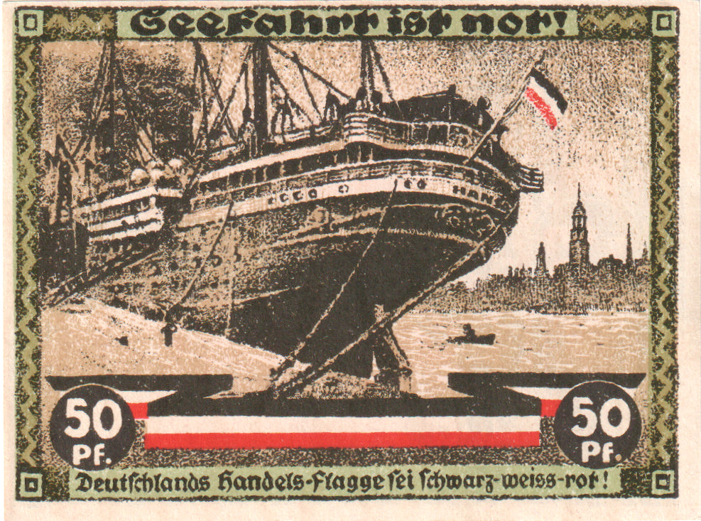 Geldschein, Deutschland, Hamburg, 50 Pfennig, Statue 1, 1921, 1921-08-31, UNZ-