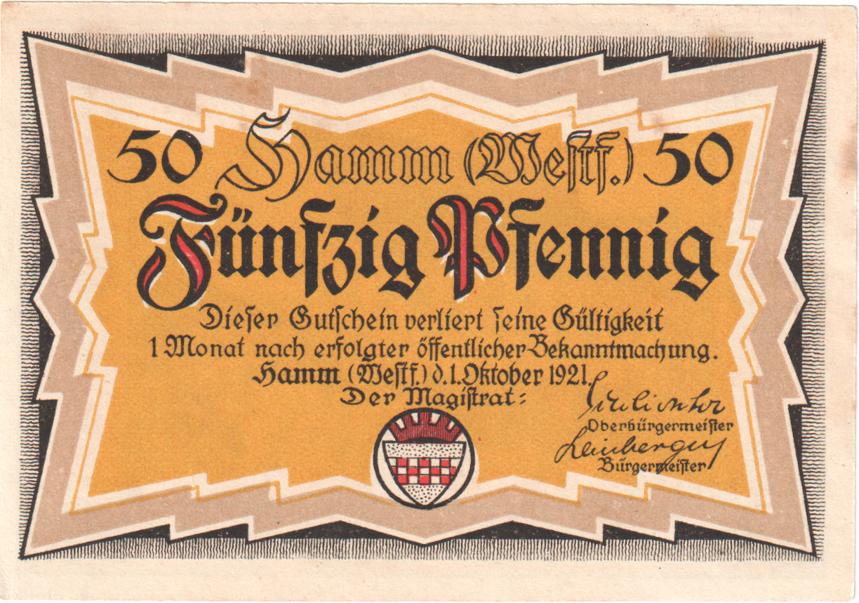 Geldschein, Deutschland, Hamm, 50 Pfennig, Orange Dress, 1921, 1921-10-01, UNZ