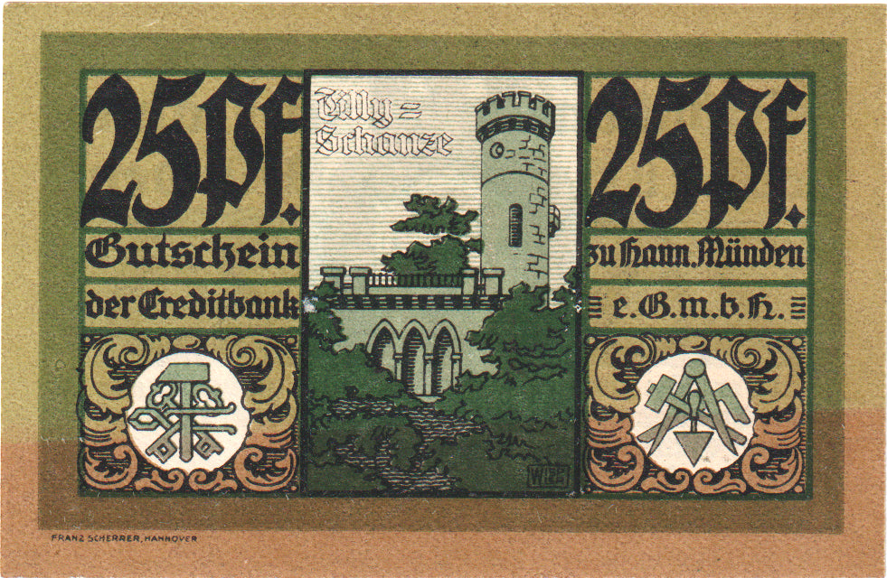 Nota, Alemanha, Hann. Münden, 25 Pfennig, paysage 1, 1921, 1921-07-01, UNC(63)