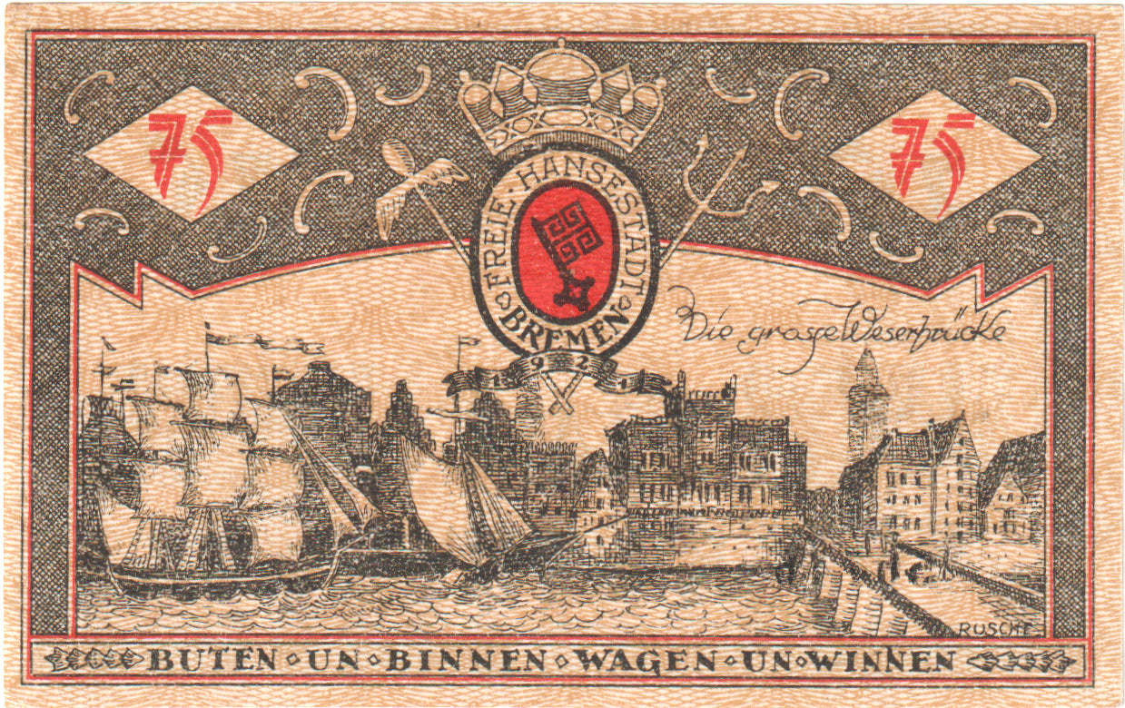 Billet, Allemagne, Bremen, 75 Pfennig, Port, 1921, 1921-09-15, NEUF, Mehl:169.1