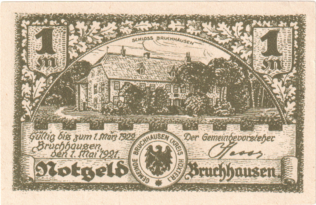 Alemania, bruchhausen, 1 Mark, 1921-05-01, EBC+