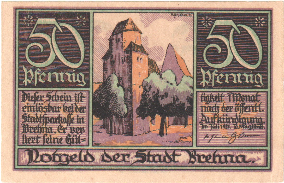 Nota, Alemanha, Brehna, 50 Pfennig, personnage, 1921, UNC(60-62), Mehl:160.3