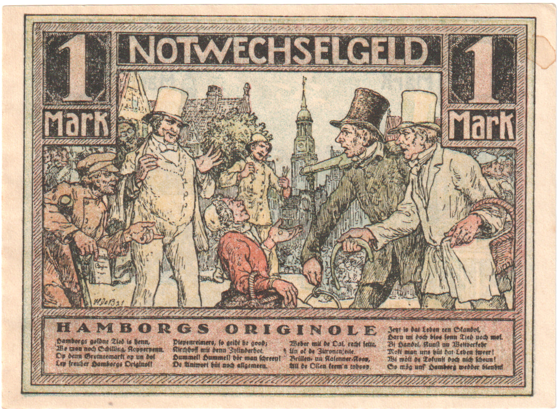 Biljet, Duitsland, Hamburg, 1 Mark, personnage, O.D, NIEUW, Mehl:559.1