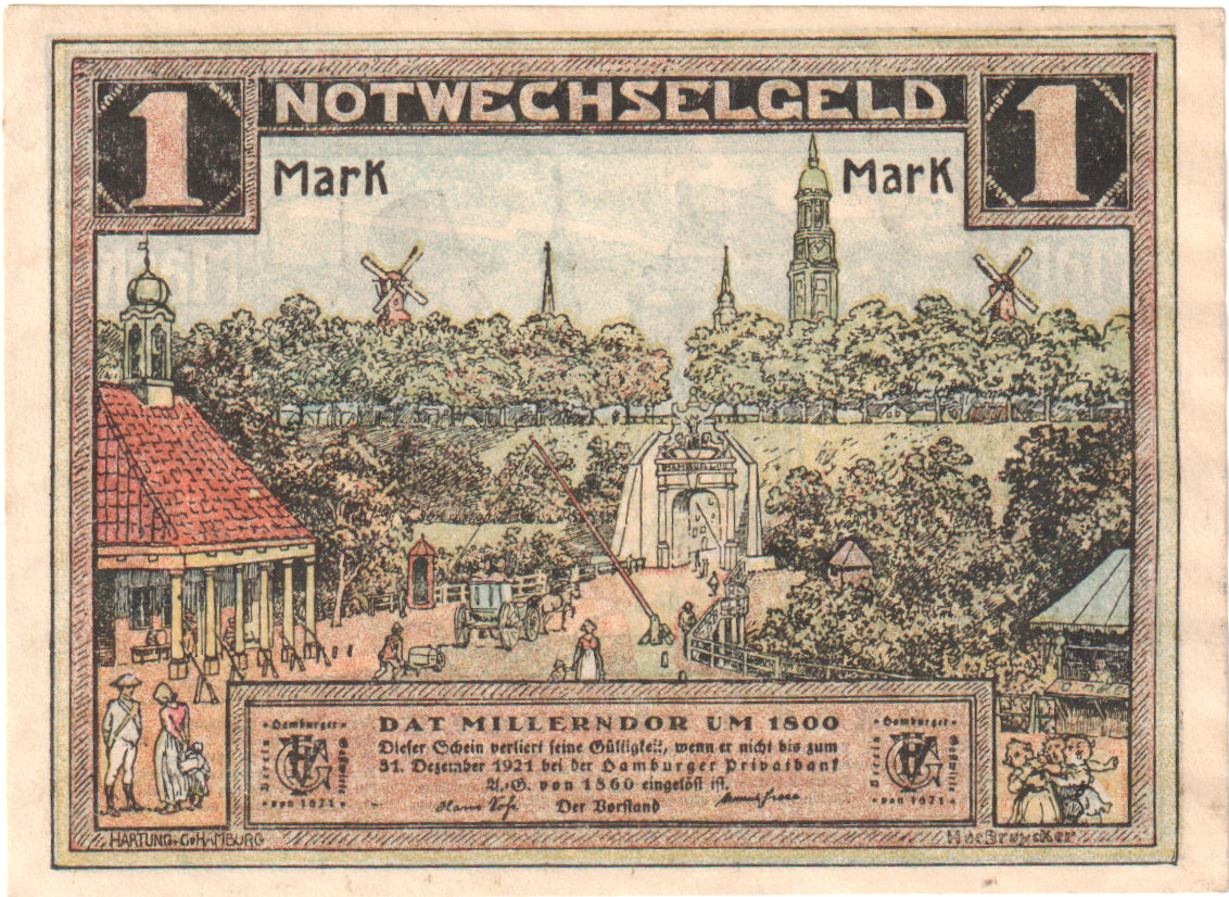 Biljet, Duitsland, Hamburg, 1 Mark, personnage, O.D, NIEUW, Mehl:559.1