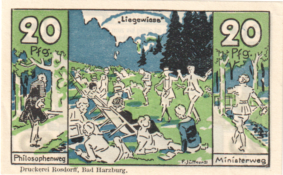 Billete, Alemania, Harzburg, Bad Stadt, 20 Pfennig, personnage, 1922