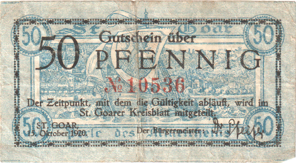 Billete, Alemania, St. Goar Stadt, 50 Pfennig, paysage, 1920, 1920-10-15, EBC