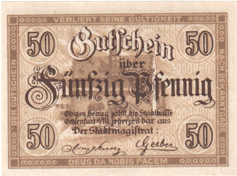 Billete, Alemania, Ochsenfurt Stadt, 50 Pfennig, Taureau, 1919 (1918), EBC+