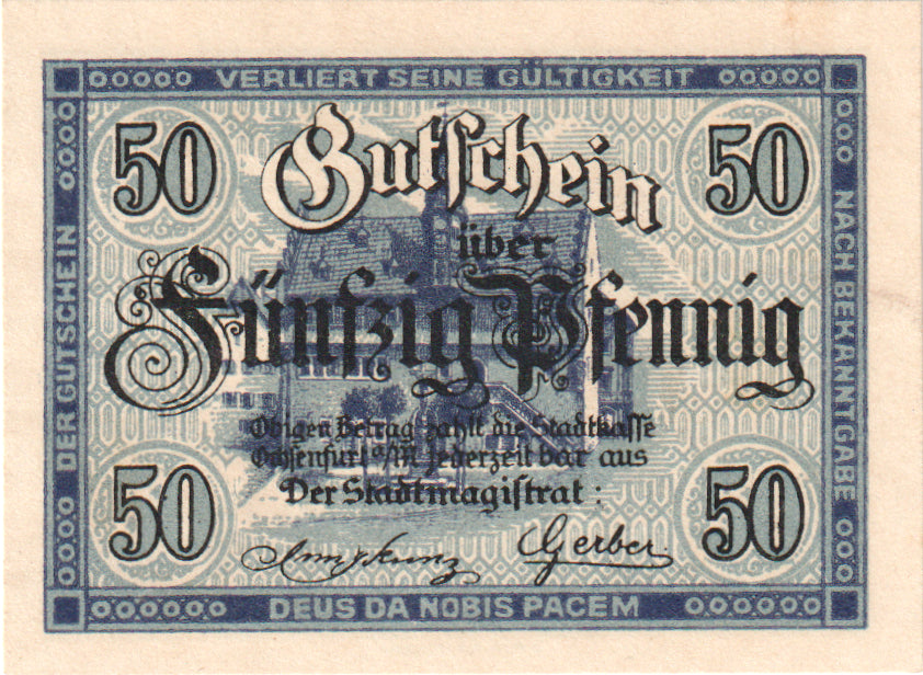 Geldschein, Deutschland, Ochsenfurt a/main, 50 Pfennig, Ecusson, 1919, UNZ-