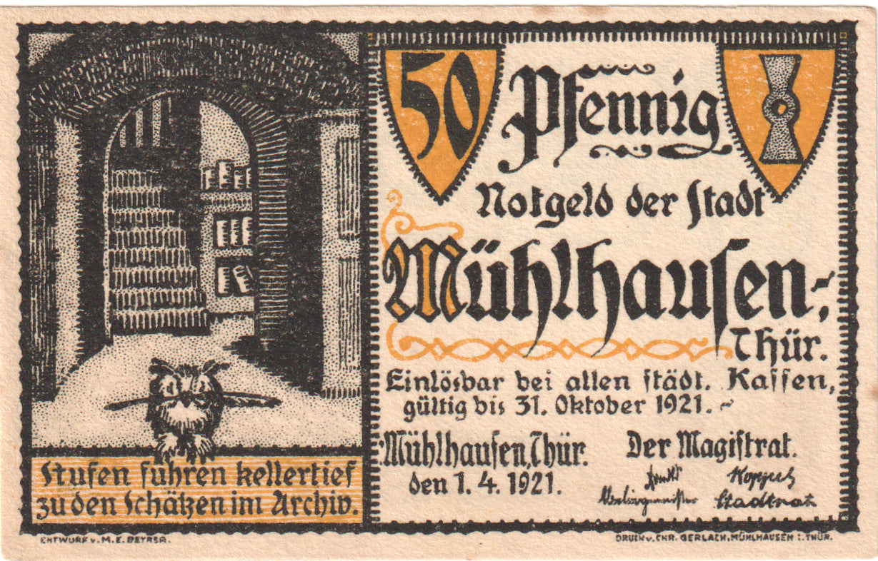 Geldschein, Deutschland, Mühlhausen Stadt, 50 Pfennig, Texte 2, 1921