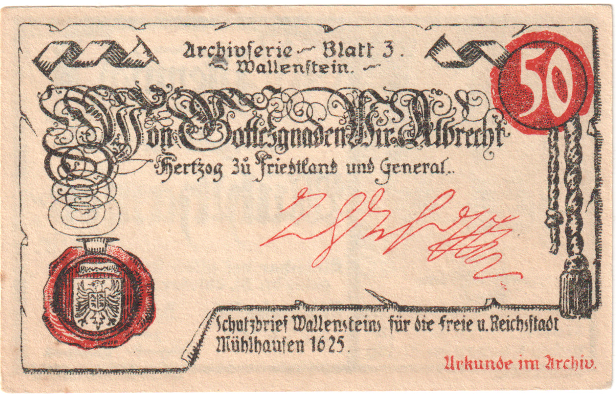 Geldschein, Deutschland, Mühlhausen Stadt, 50 Pfennig, Texte 2, 1921