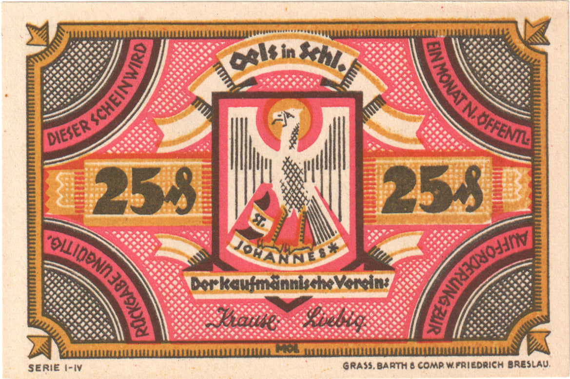 Banknot, Niemcy, Oels, 25 Pfennig, Maison, O.D, UNC(65-70), Mehl:1008.1