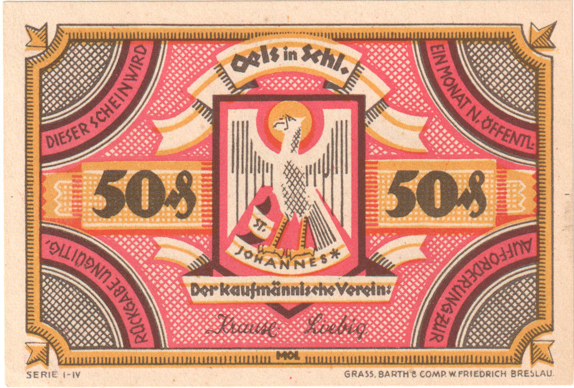 Banknot, Niemcy, Oels, 50 Pfennig, Maison, O.D, UNC(65-70), Mehl:1008.1