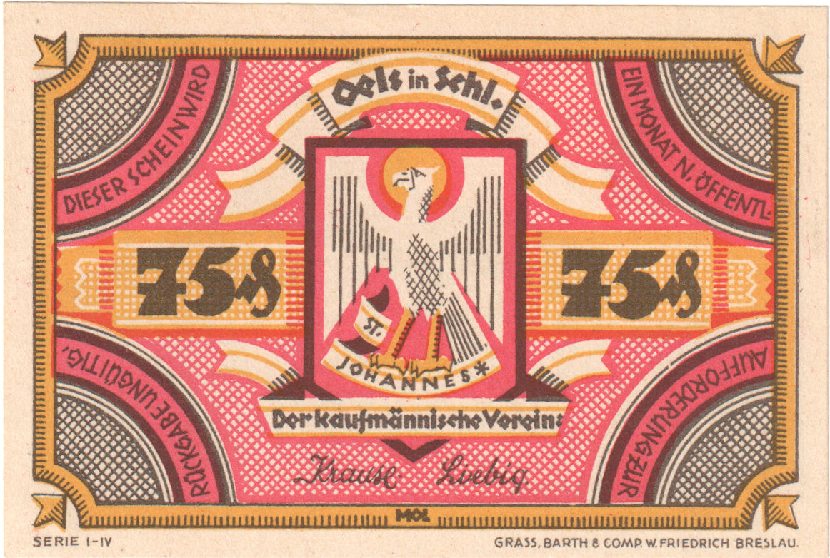Banknot, Niemcy, Oels, 75 Pfennig, Maison, O.D, UNC(65-70), Mehl:1008.1