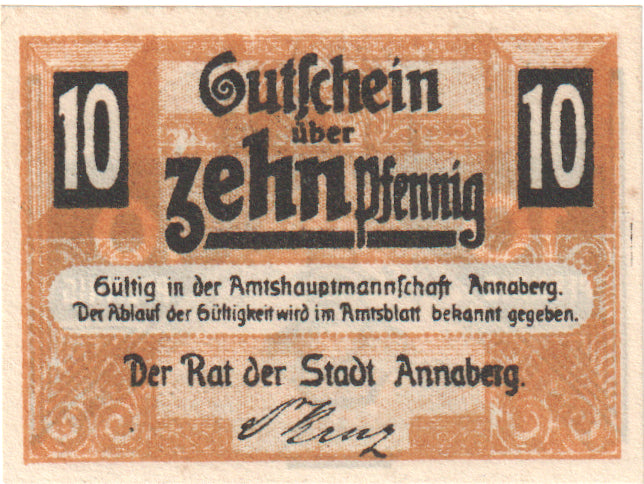 Banknote, Germany, Annaberg Stadt, 10 Pfennig, personnage, 1920, UNC(60-62)