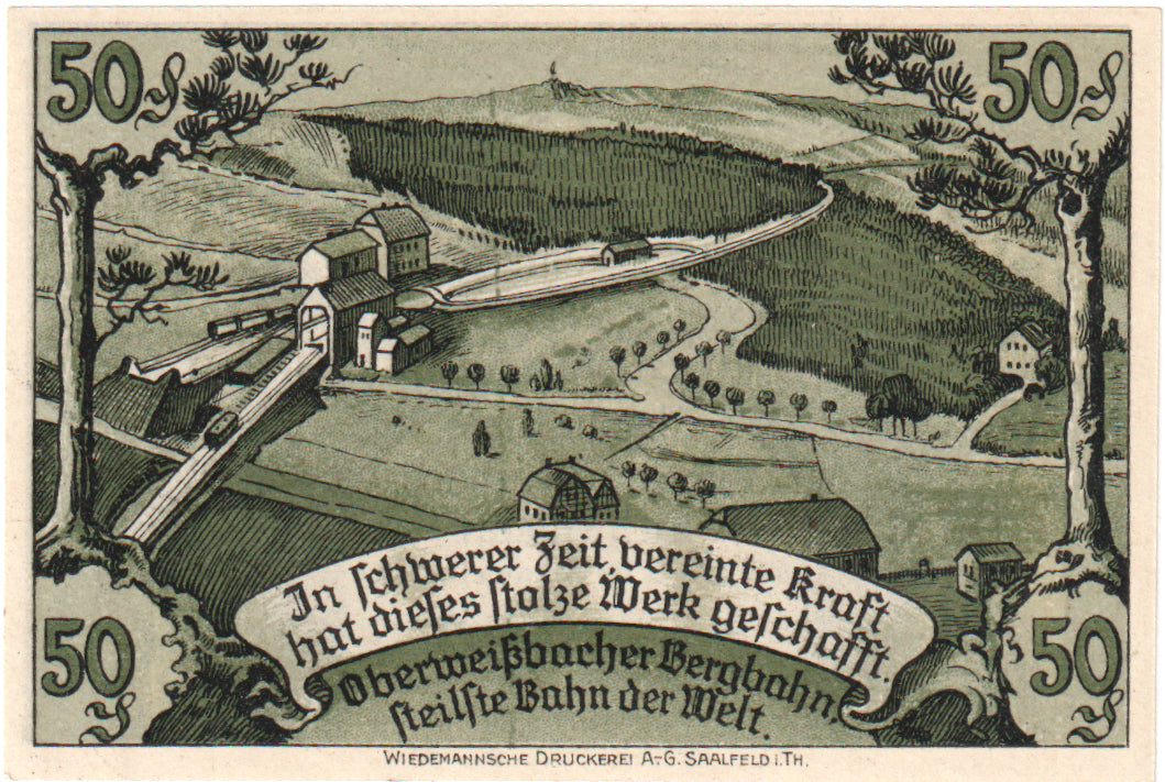 Banknot, Niemcy, Oberweißbach, Cursdorf Deesbach und Lichtenhain Gemeinden, 50
