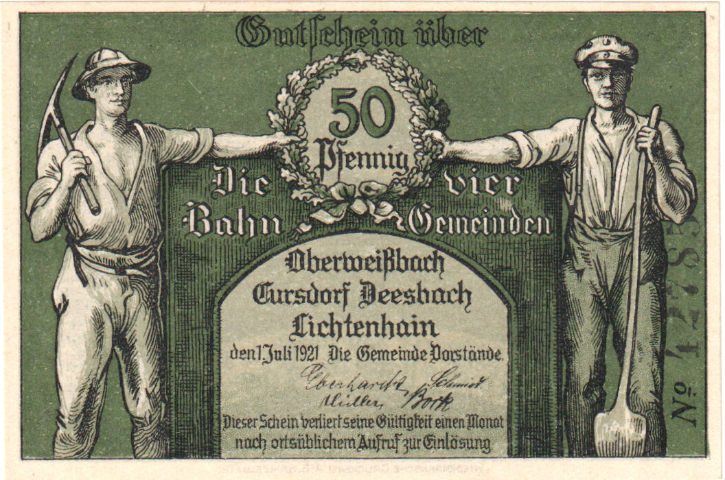 Banknot, Niemcy, Oberweißbach, Cursdorf Deesbach und Lichtenhain Gemeinden, 50