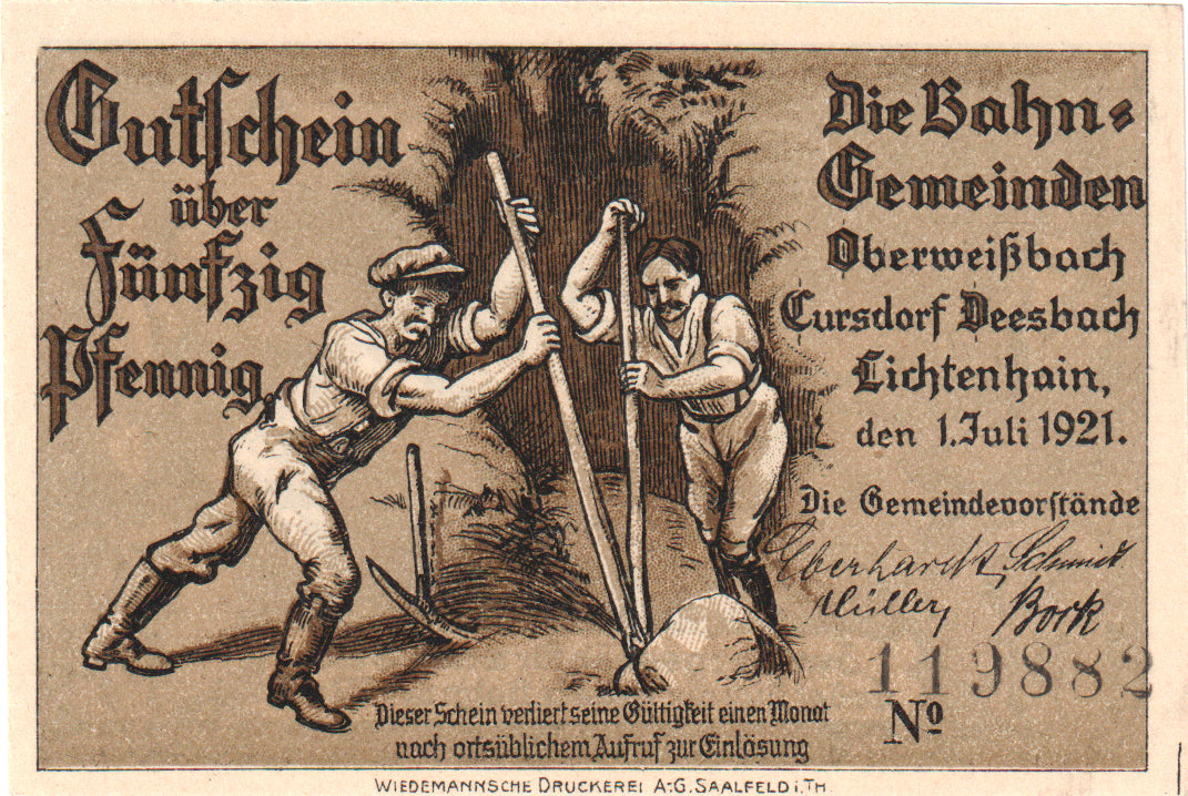 Billete, Alemania, Oberweißbach, Cursdorf Deesbach und Lichtenhain Gemeinden
