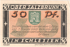 Banknote, Germany, Salzbrunn, 50 Pfennig, château, 1921, UNC(60-62)