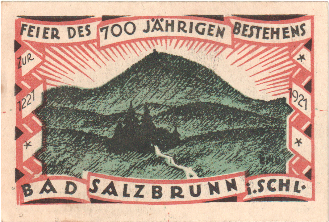 Billete, Alemania, Salzbrunn, 50 Pfennig, paysage, 1921, EBC+, Mehl:1000.1