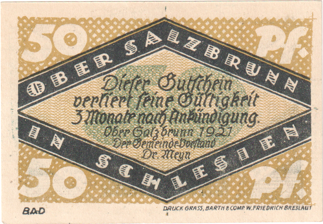 Geldschein, Deutschland, Salzbrunn, 50 Pfennig, château, 1921, VZ+, Mehl:1000.1
