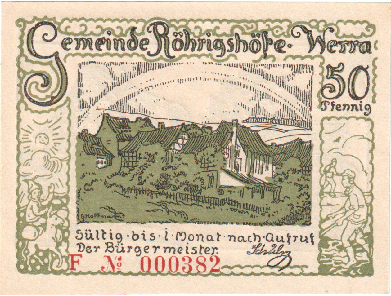 Banconote, Germania, rohrigshofe a werra gemeinde, 50 Pfennig, village, 1922