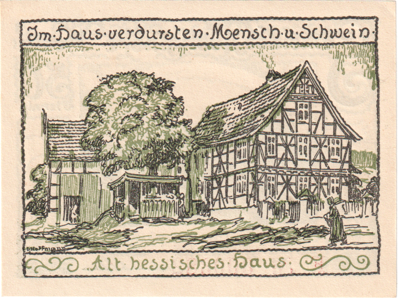 Banconote, Germania, rohrigshofe a werra gemeinde, 50 Pfennig, village, 1922