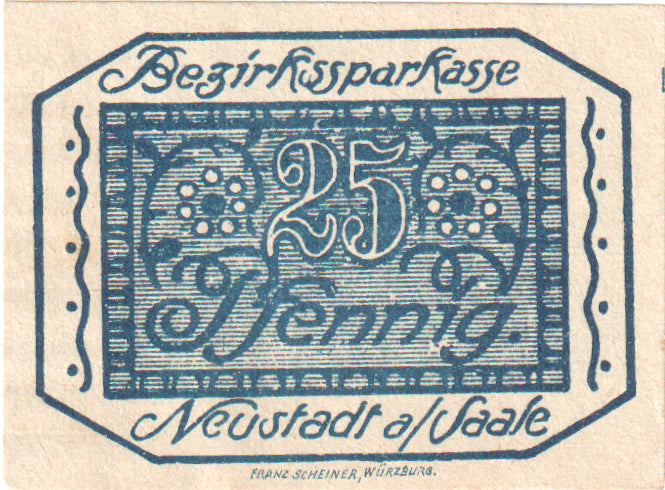 Geldschein, Deutschland, Neustadt a. Saale Bezirkssparkasse, 25 Pfennig, valeur