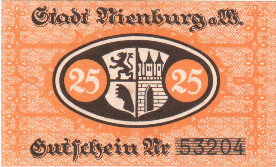 Billete, Alemania, Nienburg, 25 Pfennig, Blason, 1920, EBC+, Mehl:N46.3a