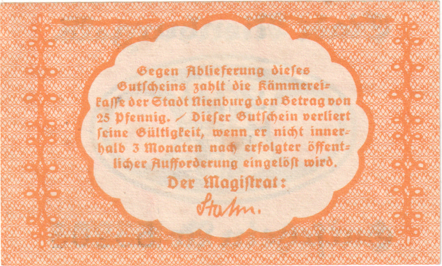 Billete, Alemania, Nienburg, 25 Pfennig, Blason, 1920, EBC+, Mehl:N46.3a