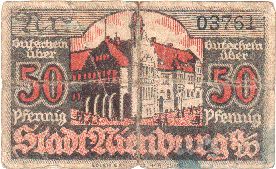 Geldschein, Deutschland, Nienburg, 50 Pfennig, Blason, 1919, SS+, Mehl:N46.3a