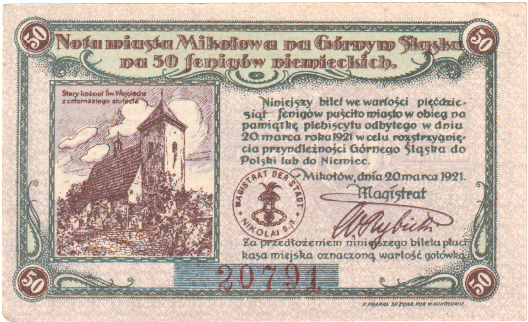 Banknote, Germany, Nikolai Stadt, 50 Pfennig, Eglise 1, 1921, 1921-03-20