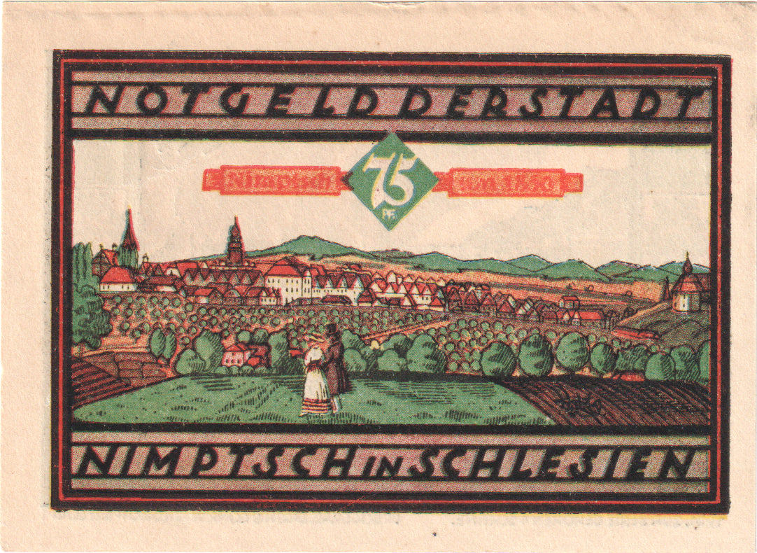 Banknot, Niemcy, Nimptsch Stadt, 75 Pfennig, paysage, 1921, UNC(60-62)