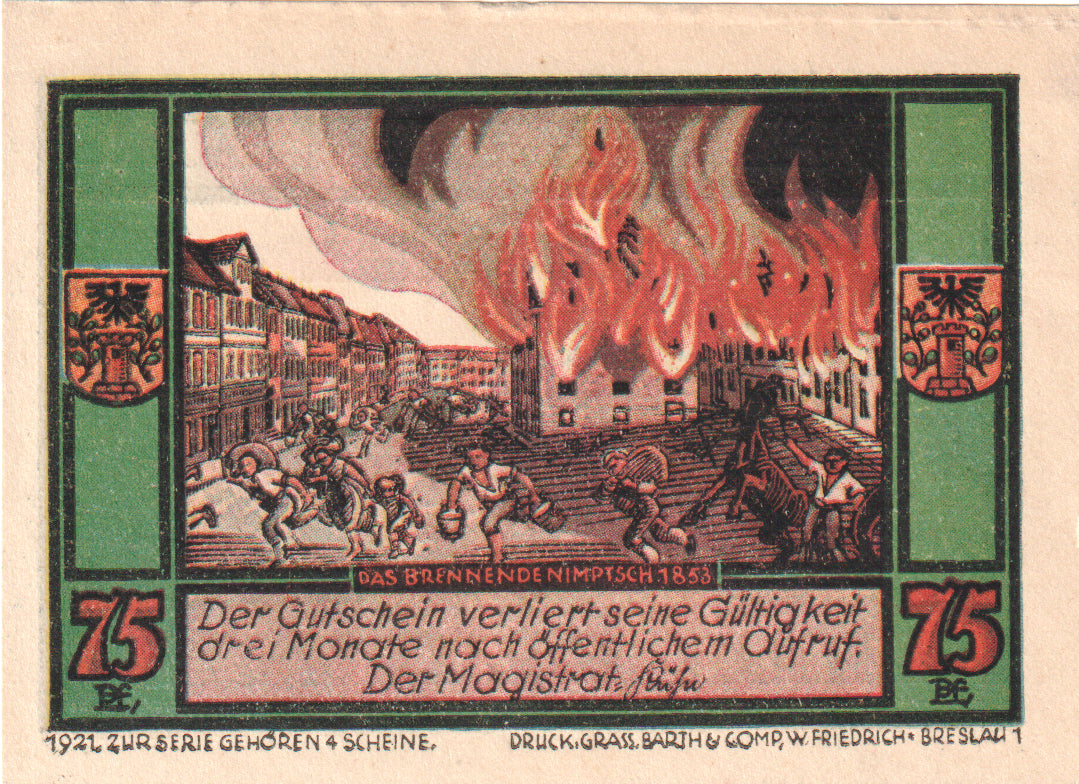 Banknot, Niemcy, Nimptsch Stadt, 75 Pfennig, paysage, 1921, UNC(60-62)