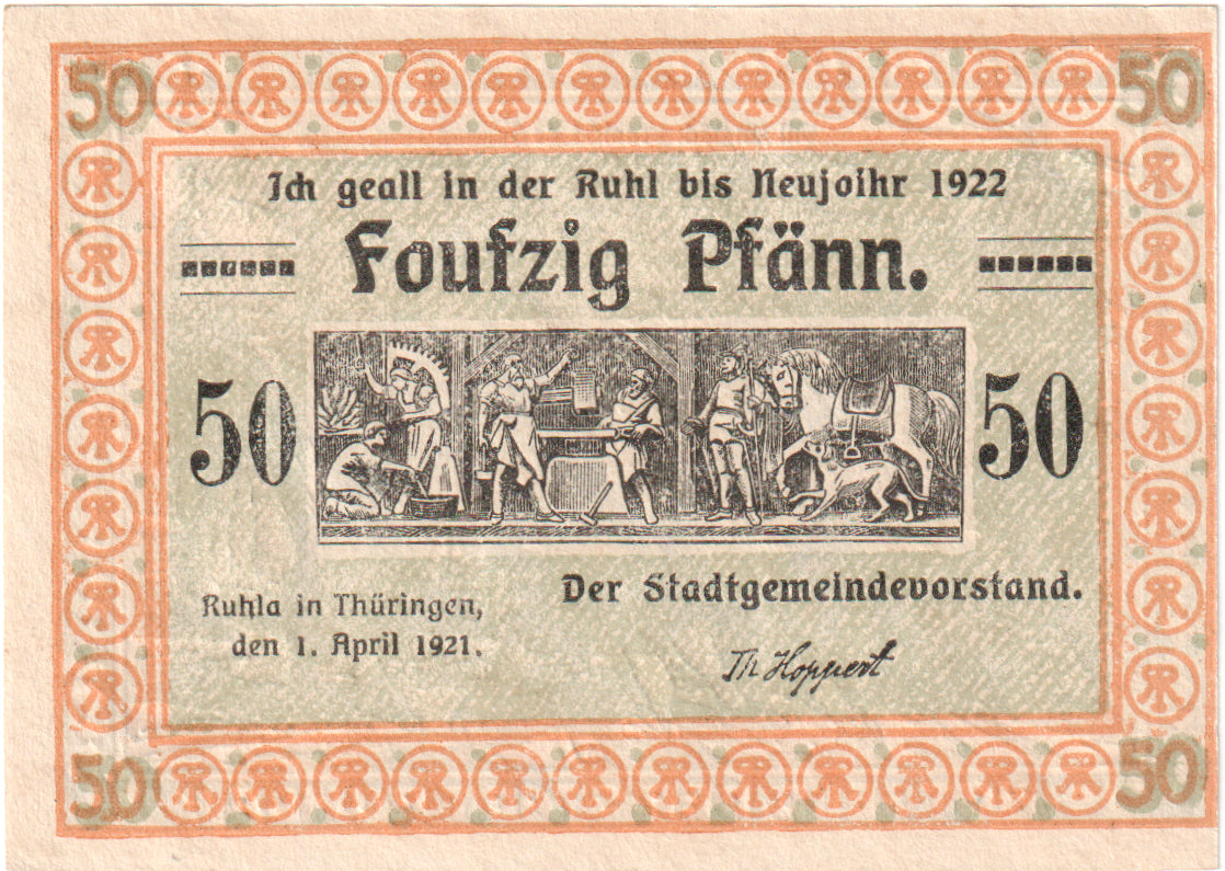 Geldschein, Deutschland, Ruhla Stadte, 50 Pfennig, Vaches, 1922, 1921-04-01
