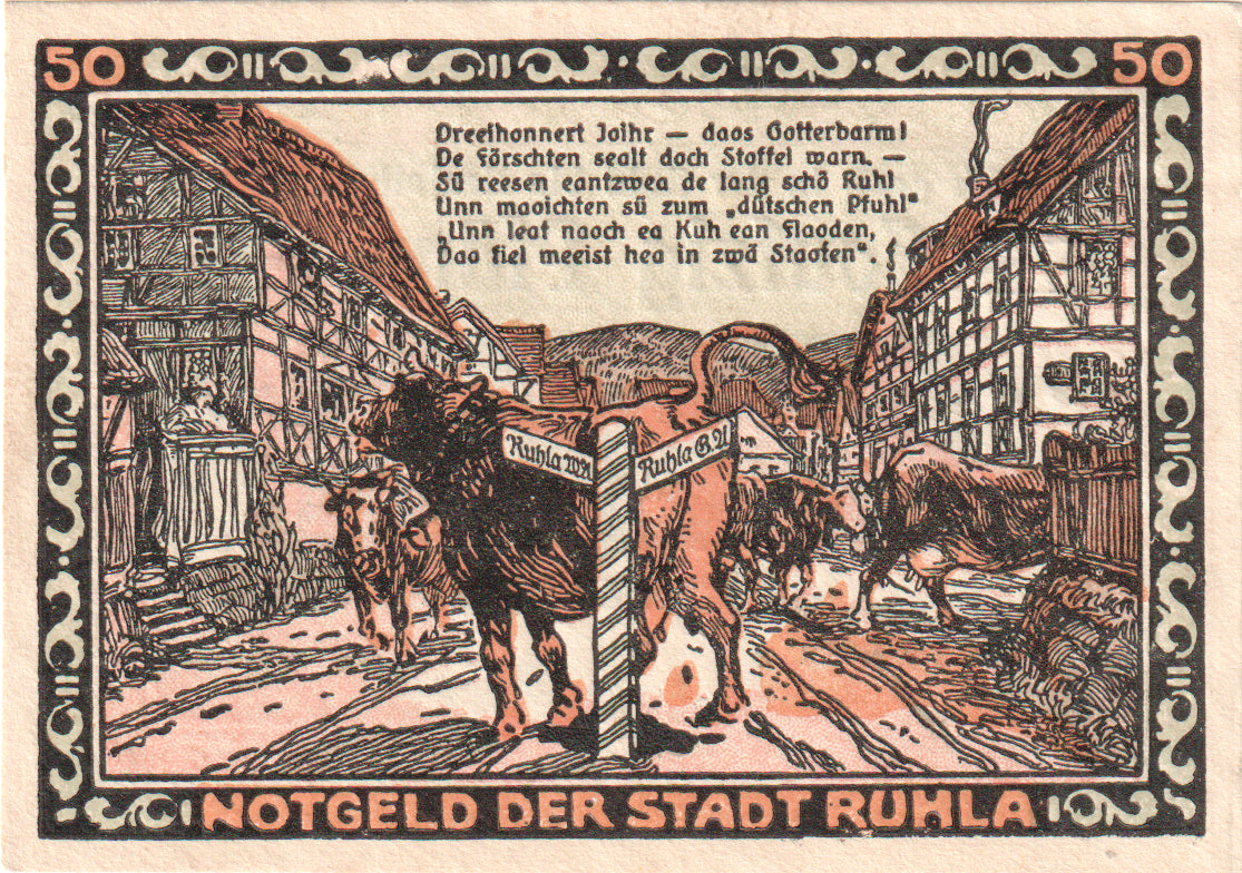 Geldschein, Deutschland, Ruhla Stadte, 50 Pfennig, Vaches, 1922, 1921-04-01