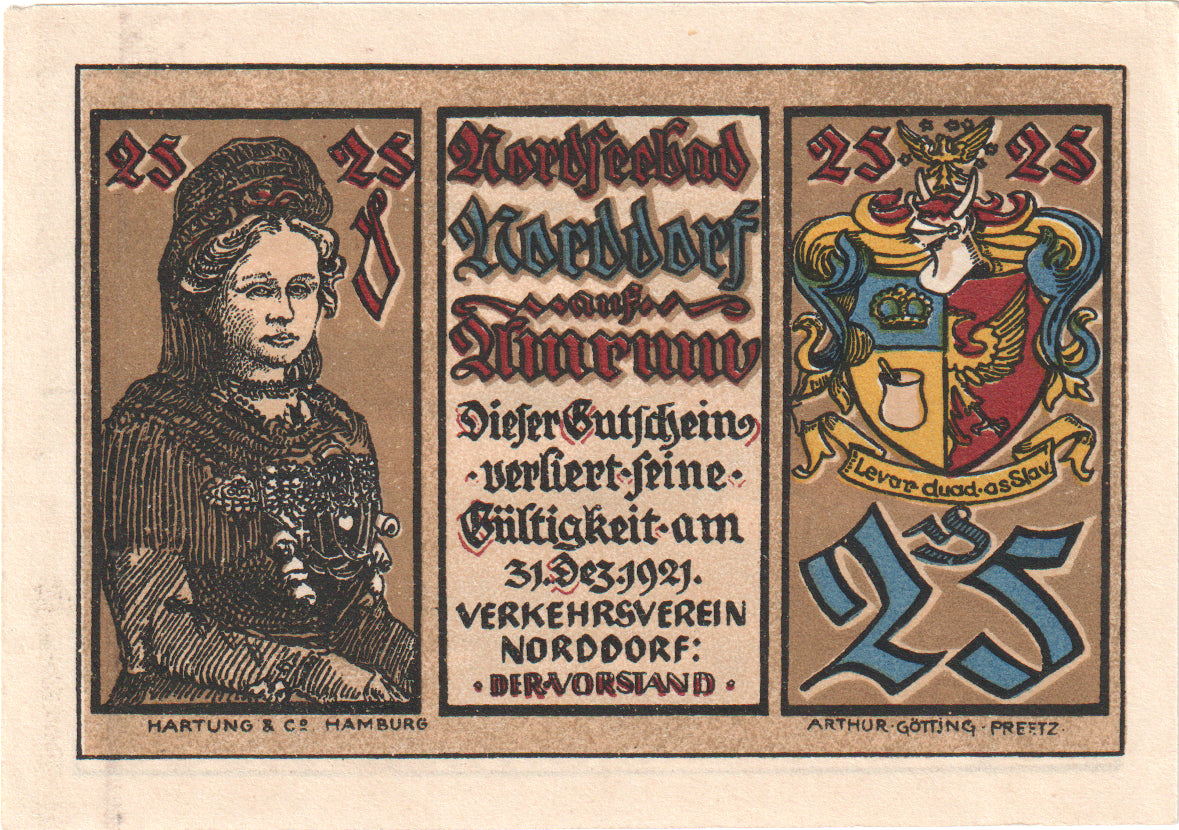 Billete, Alemania, Norddorf auf Amrum Verkehrsverein, 25 Pfennig, paysage, 1922
