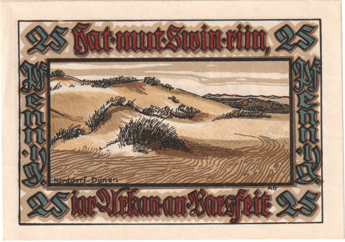 Billete, Alemania, Norddorf auf Amrum Verkehrsverein, 25 Pfennig, paysage, 1922