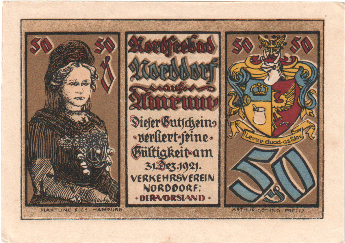 Geldschein, Deutschland, Norddorf auf Amrum Verkehrsverein, 50 Pfennig, paysage