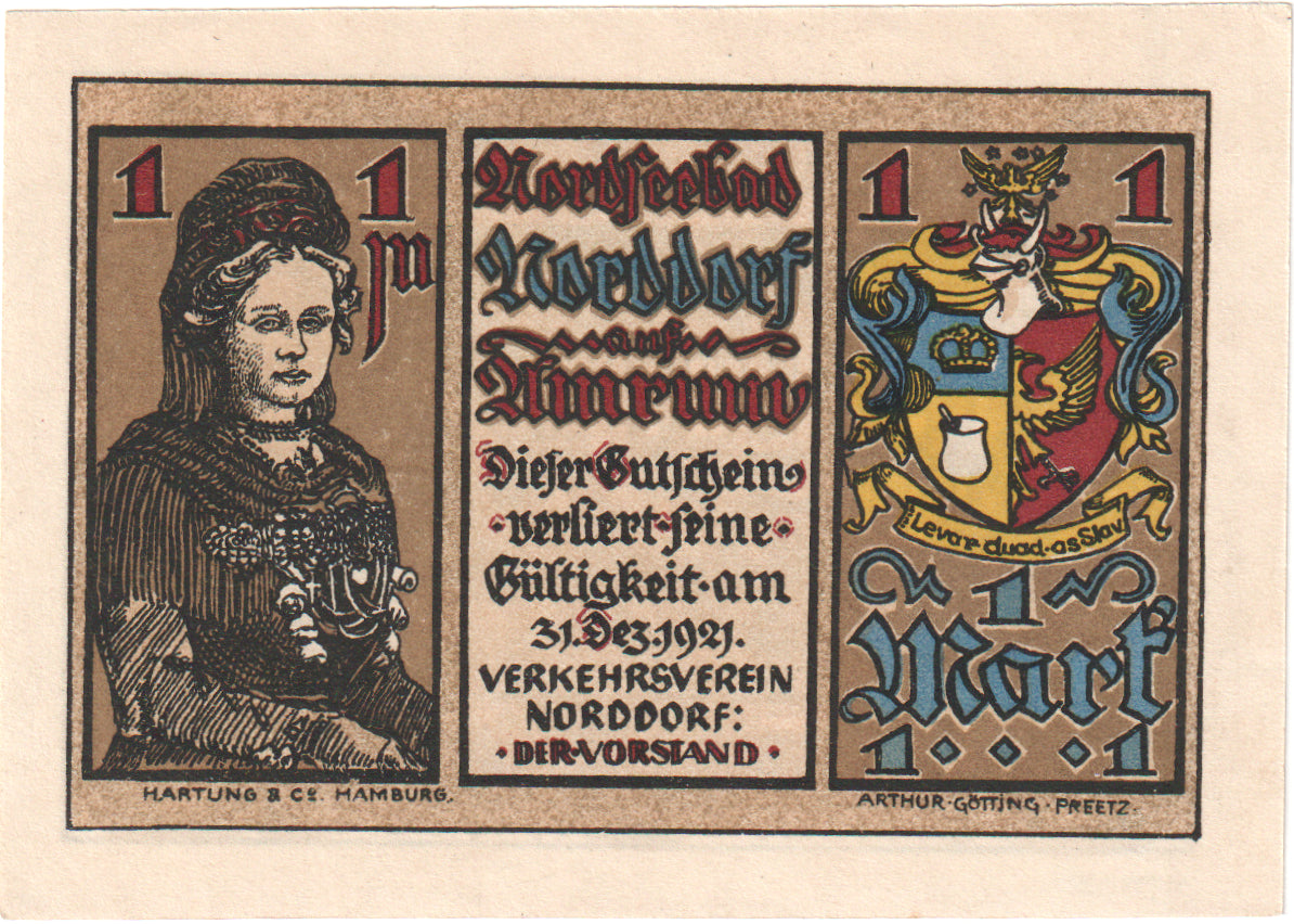 Geldschein, Deutschland, Norddorf auf Amrum Verkehrsverein, 1 Mark, table, 1922