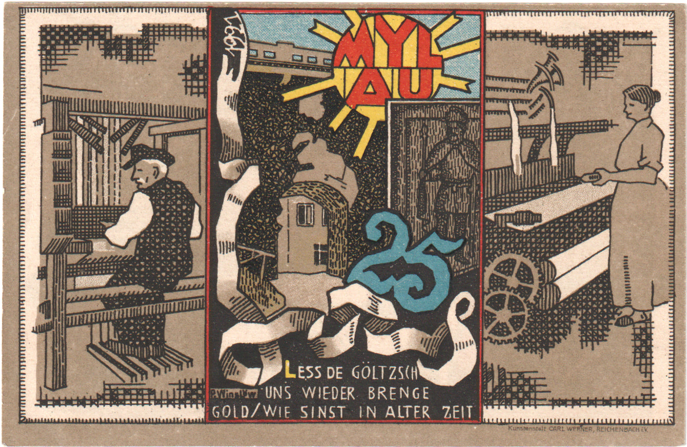 Geldschein, Deutschland, Mylau, 25 Pfennig, personnage, 1921, UNZ, Mehl:921.1