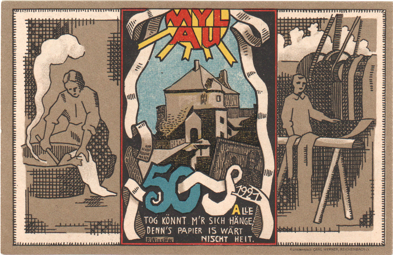 Geldschein, Deutschland, Mylau, 50 Pfennig, personnage, 1921, UNZ, Mehl:921.1