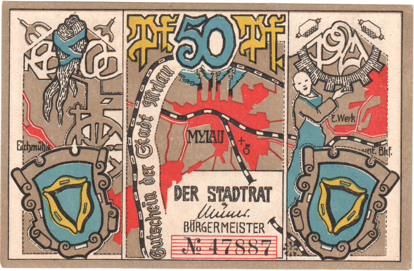 Geldschein, Deutschland, Mylau, 50 Pfennig, personnage, 1921, UNZ, Mehl:921.1